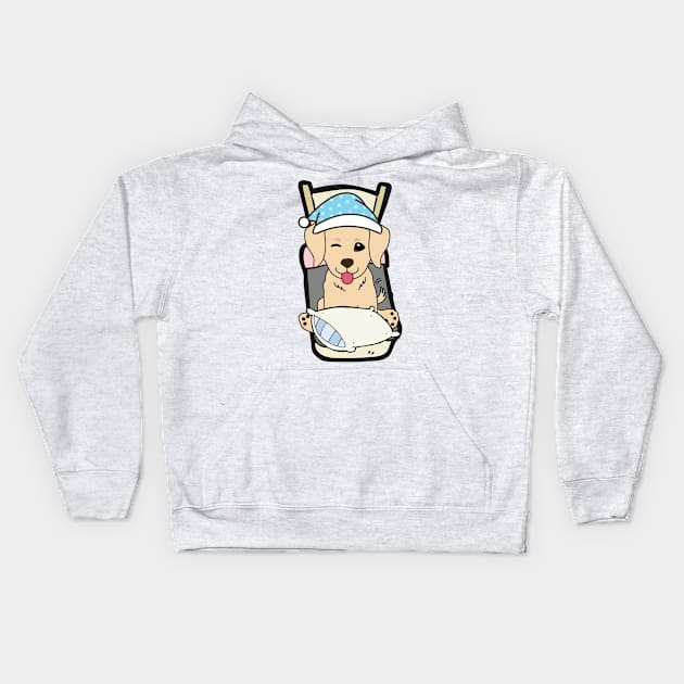 Cute retriever is going to bed Kids Hoodie by Pet Station